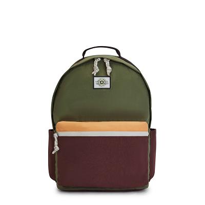 Kipling Damien Large Laptop Backpacks Olive Burgundy | UKKi1316T