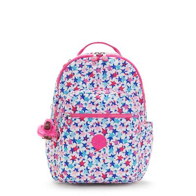 Kipling Seoul Large School Backpacks Blue Pink | UKKi2179L