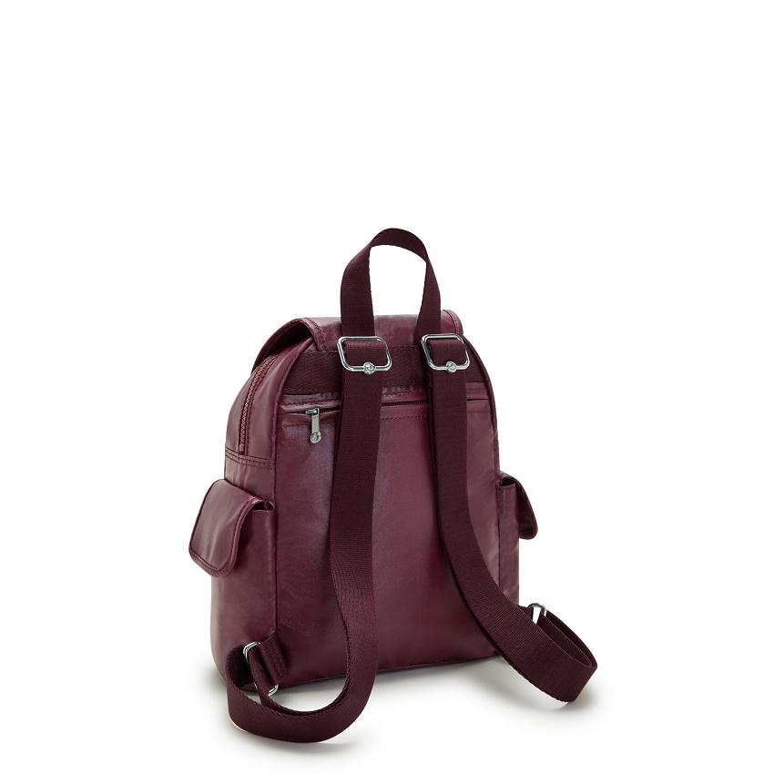 Kipling City Pack Mini Metallic Backpacks Burgundy | UKKi1347C
