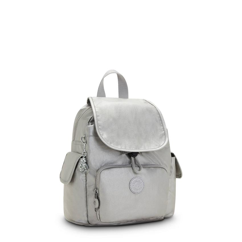 Kipling City Pack Mini Metallic Backpacks Silver | UKKi1348V