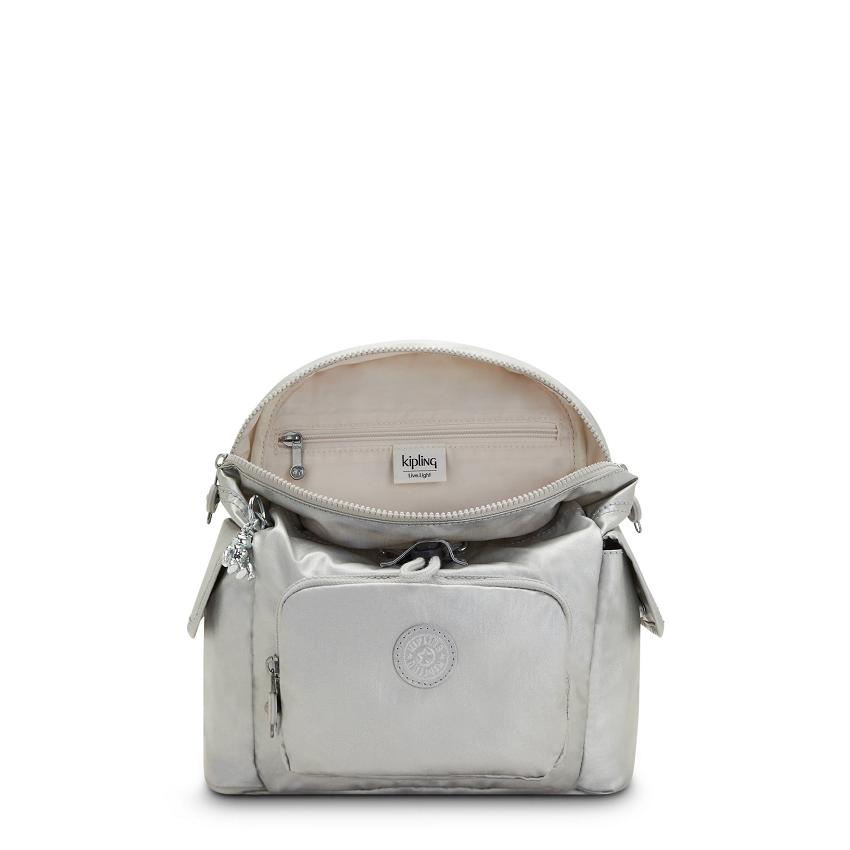 Kipling City Pack Mini Metallic Backpacks Silver | UKKi1348V