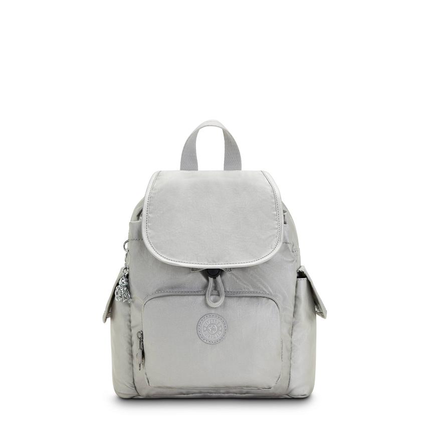Kipling City Pack Mini Metallic Backpacks Silver | UKKi1348V