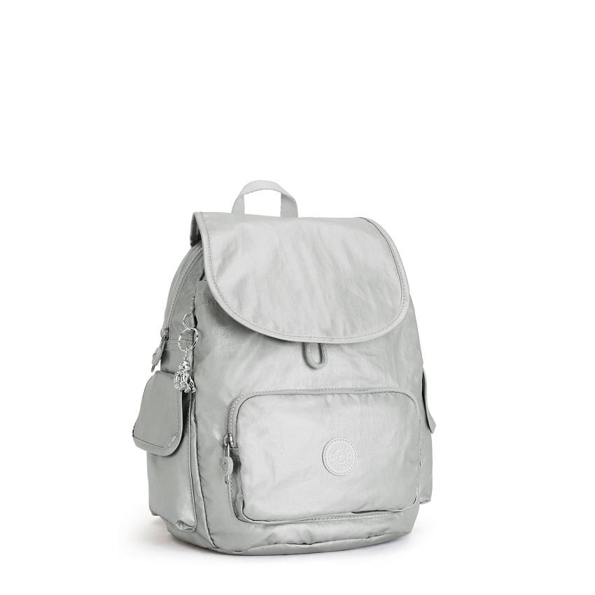 Kipling City Pack Small Metallic Backpacks Silver | UKKi1349B