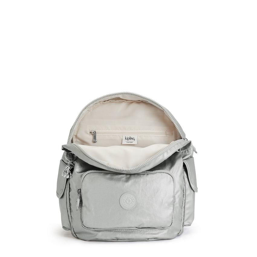 Kipling City Pack Small Metallic Backpacks Silver | UKKi1349B