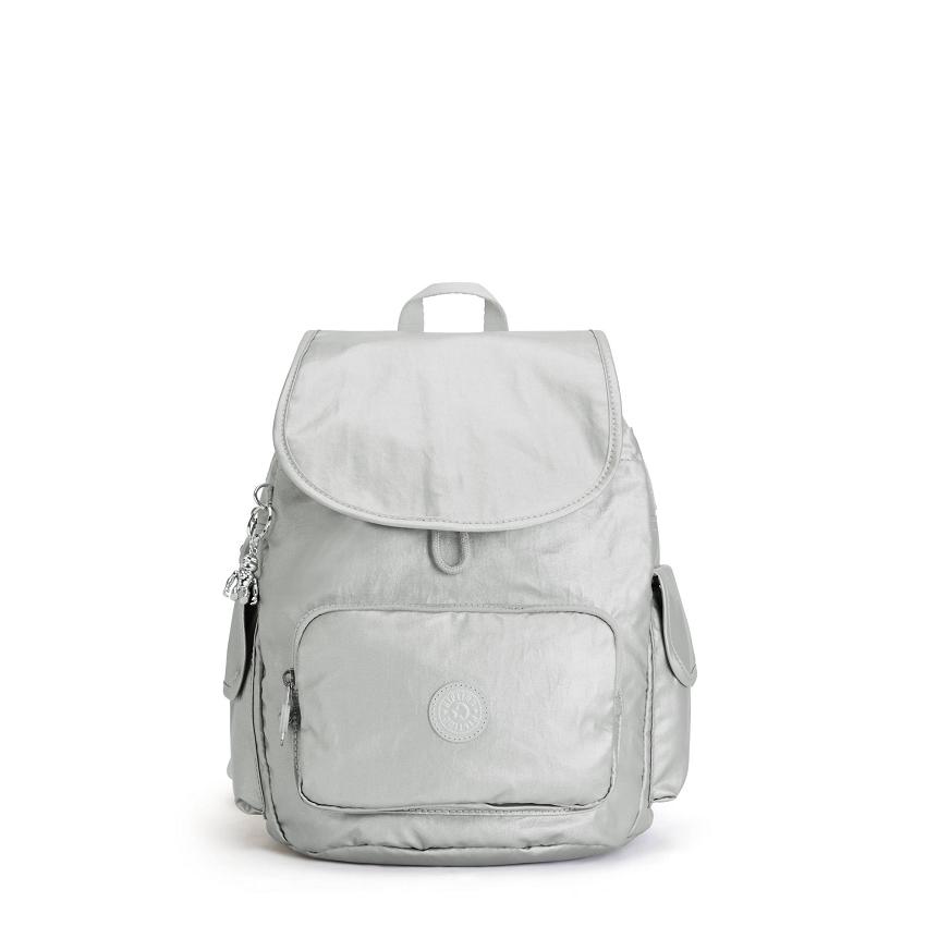 Kipling City Pack Small Metallic Backpacks Silver | UKKi1349B