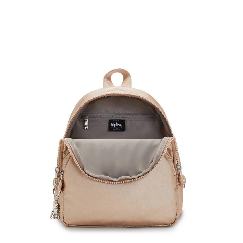 Kipling Paola Metallic Backpacks Gold Metal | UKKi1355D