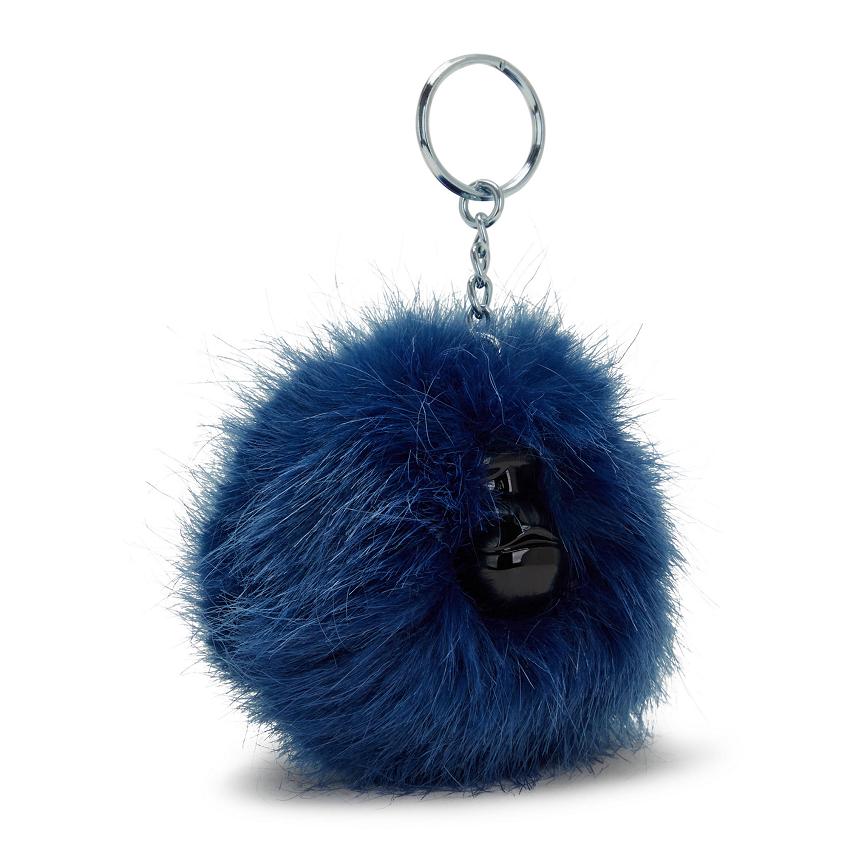 Kipling Pompom Monkey Keychains Blue | UKKi1017G