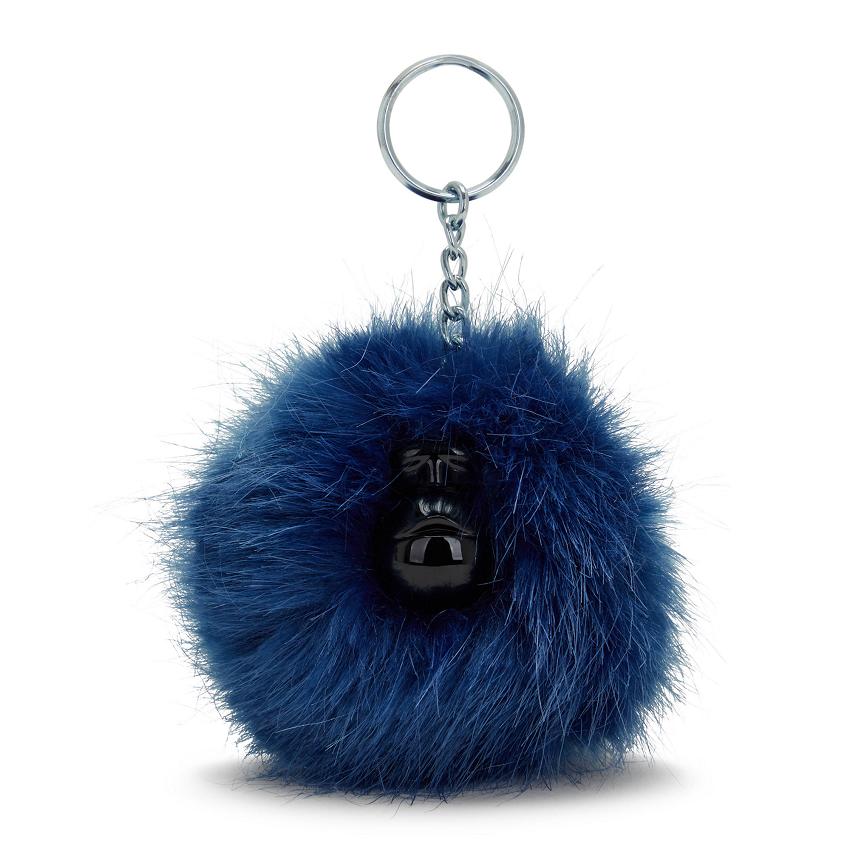 Kipling Pompom Monkey Keychains Blue | UKKi1017G