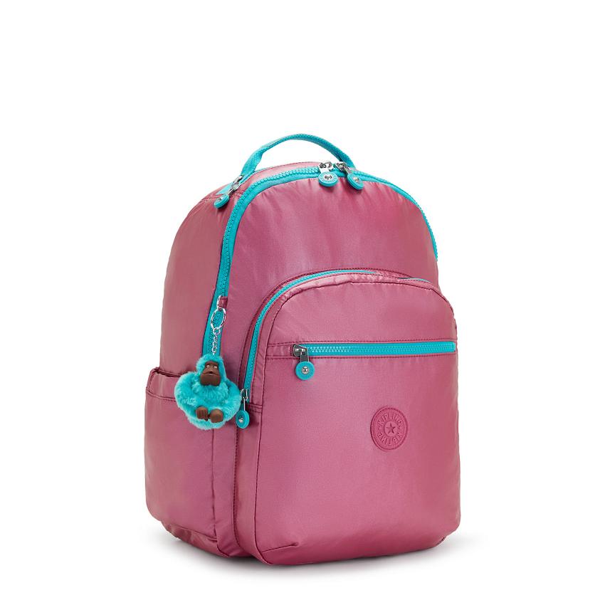Kipling Seoul Large Metallic Backpacks Pink Metal | UKKi1357G