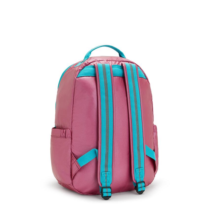 Kipling Seoul Large Metallic Backpacks Pink Metal | UKKi1357G