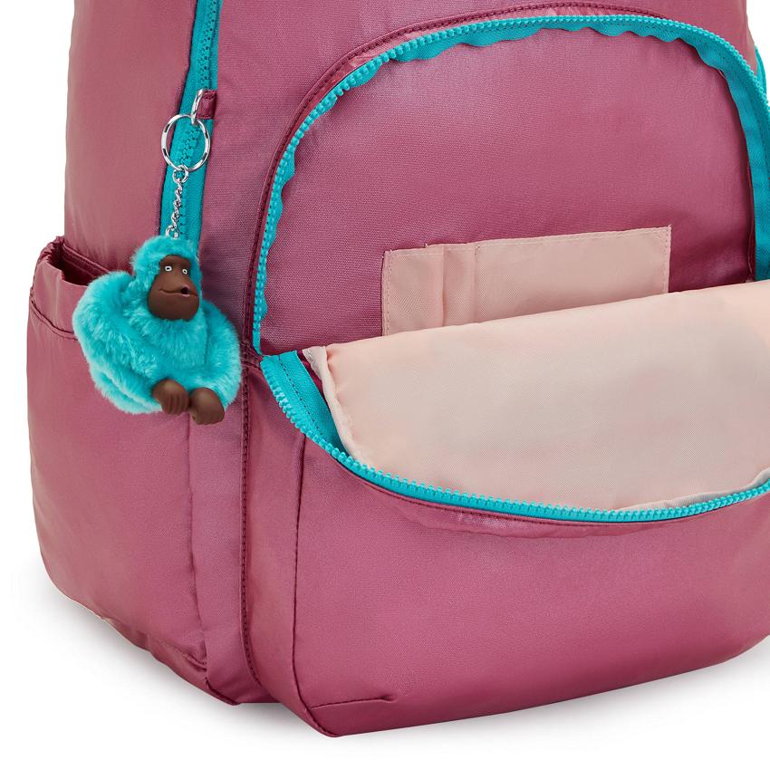 Kipling Seoul Large Metallic Backpacks Pink Metal | UKKi1357G