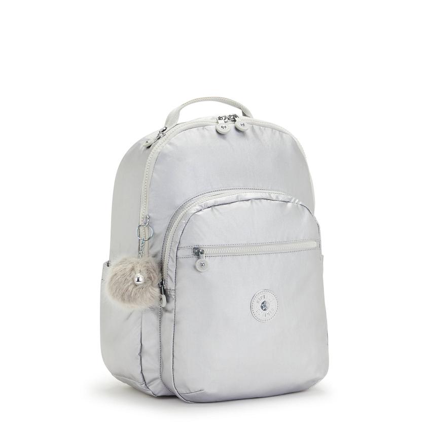 Kipling Seoul Large Metallic Backpacks Silver | UKKi1359R