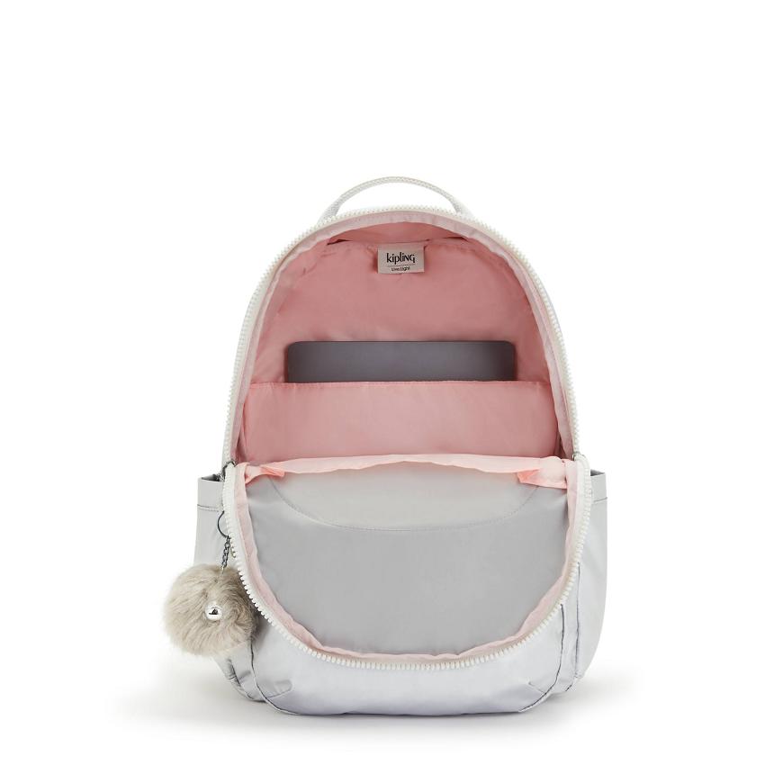 Kipling Seoul Large Metallic Backpacks Silver | UKKi1359R
