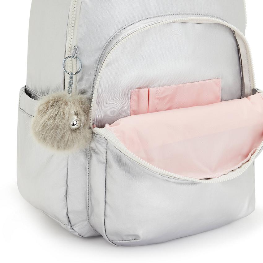 Kipling Seoul Large Metallic Backpacks Silver | UKKi1359R