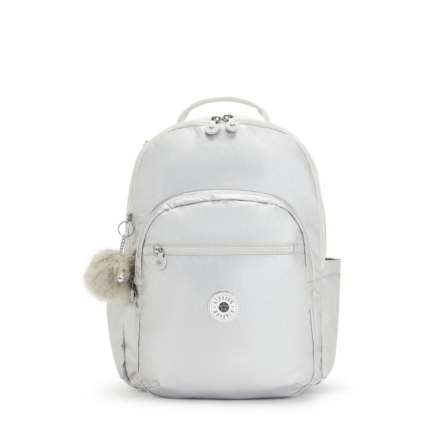 Kipling Seoul Large Metallic Backpacks Silver | UKKi1359R