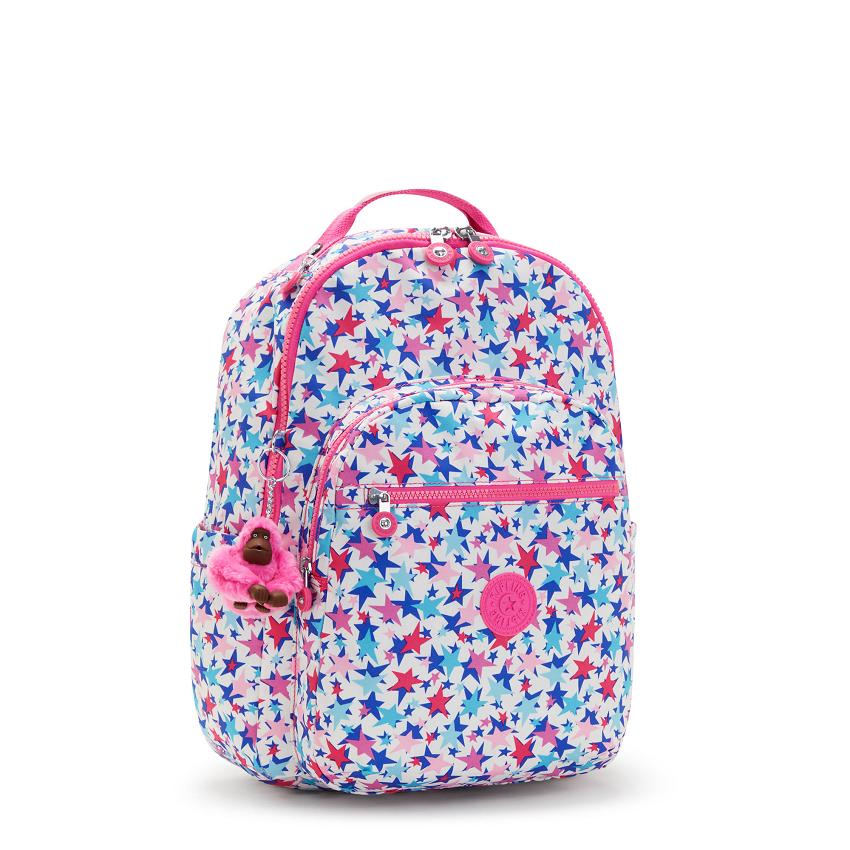 Kipling Seoul Large School Backpacks Blue Pink | UKKi2179L