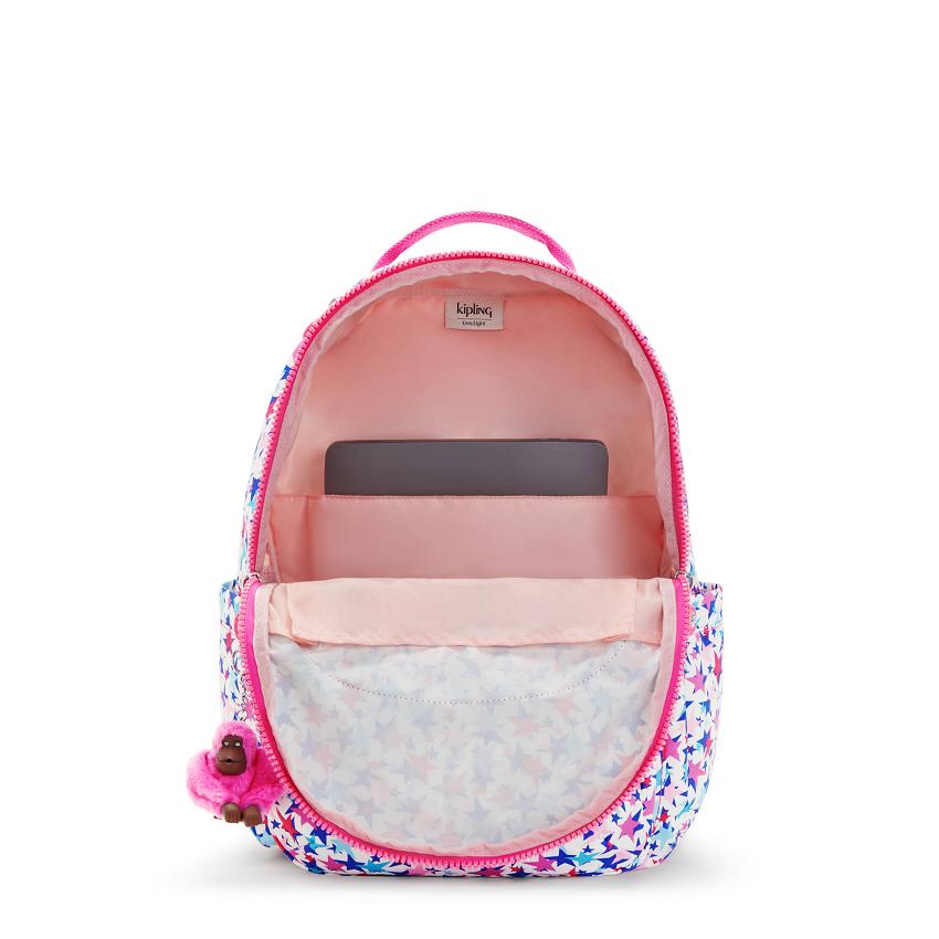 Kipling Seoul Large School Backpacks Blue Pink | UKKi2179L
