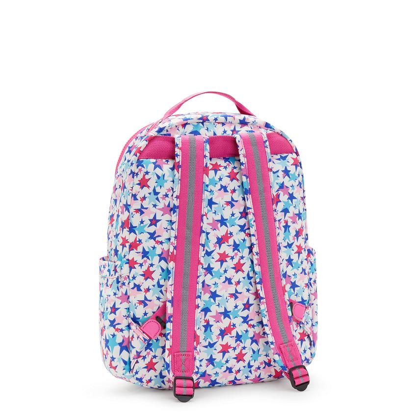 Kipling Seoul Large School Backpacks Blue Pink | UKKi2179L