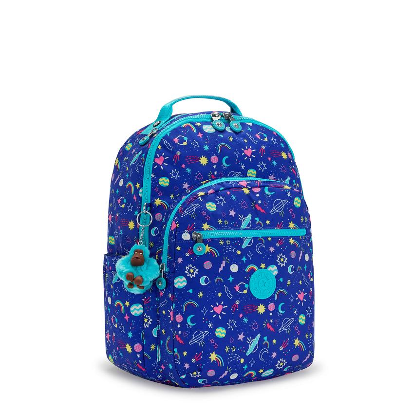 Kipling Seoul Large School Backpacks Blue | UKKi2180Z