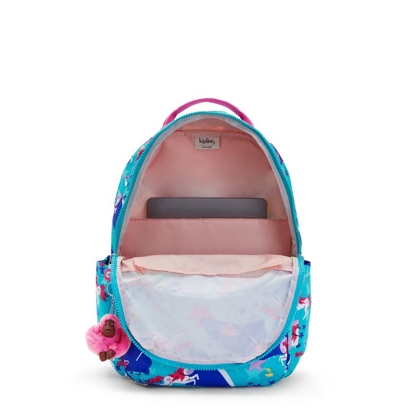 Kipling Seoul Large School Backpacks Turquoise | UKKi2172O