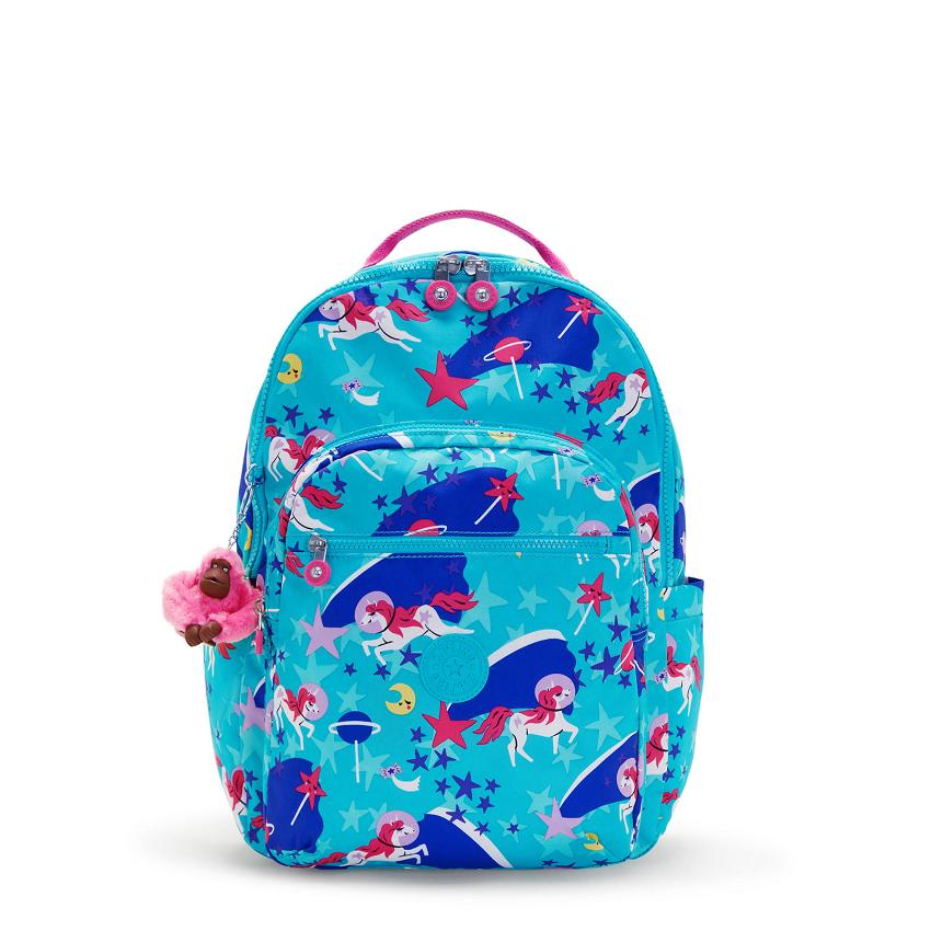 Kipling Seoul Large School Backpacks Turquoise | UKKi2172O
