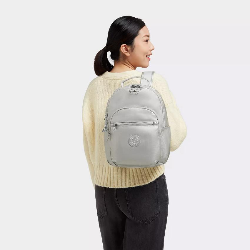 Kipling Seoul Small Metallic Backpacks Silver | UKKi1361Y
