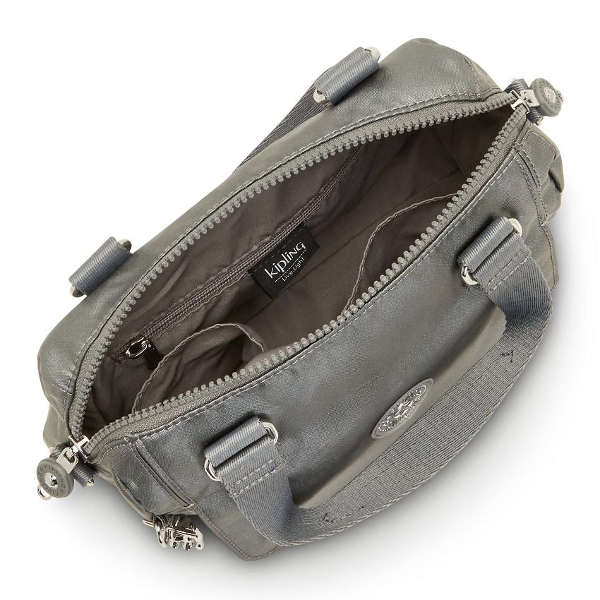 Kipling Zeva Metallic Handbags Grey Metal | UKKi1816E